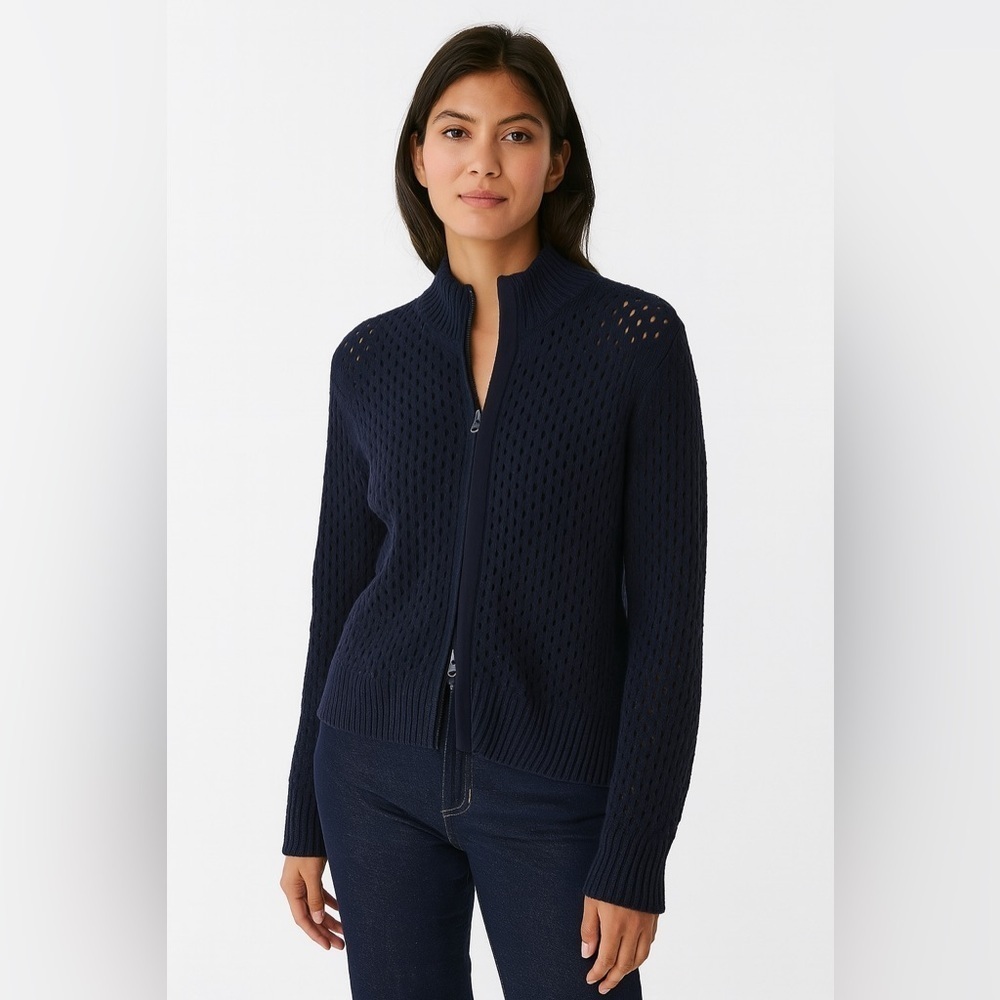 Talbots Blue Crochet Button Up Cardigan Medium